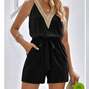 NWT Women’s V Neck Lace Design Solid Romper size XL